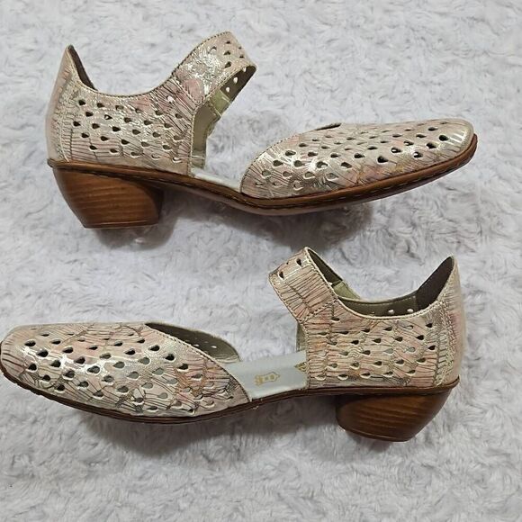 Rieker Antistress Size 39 US 8-8.5 Heeled Mary Jane Shoe Metallic gold 43753-90 - Picture 1 of 10